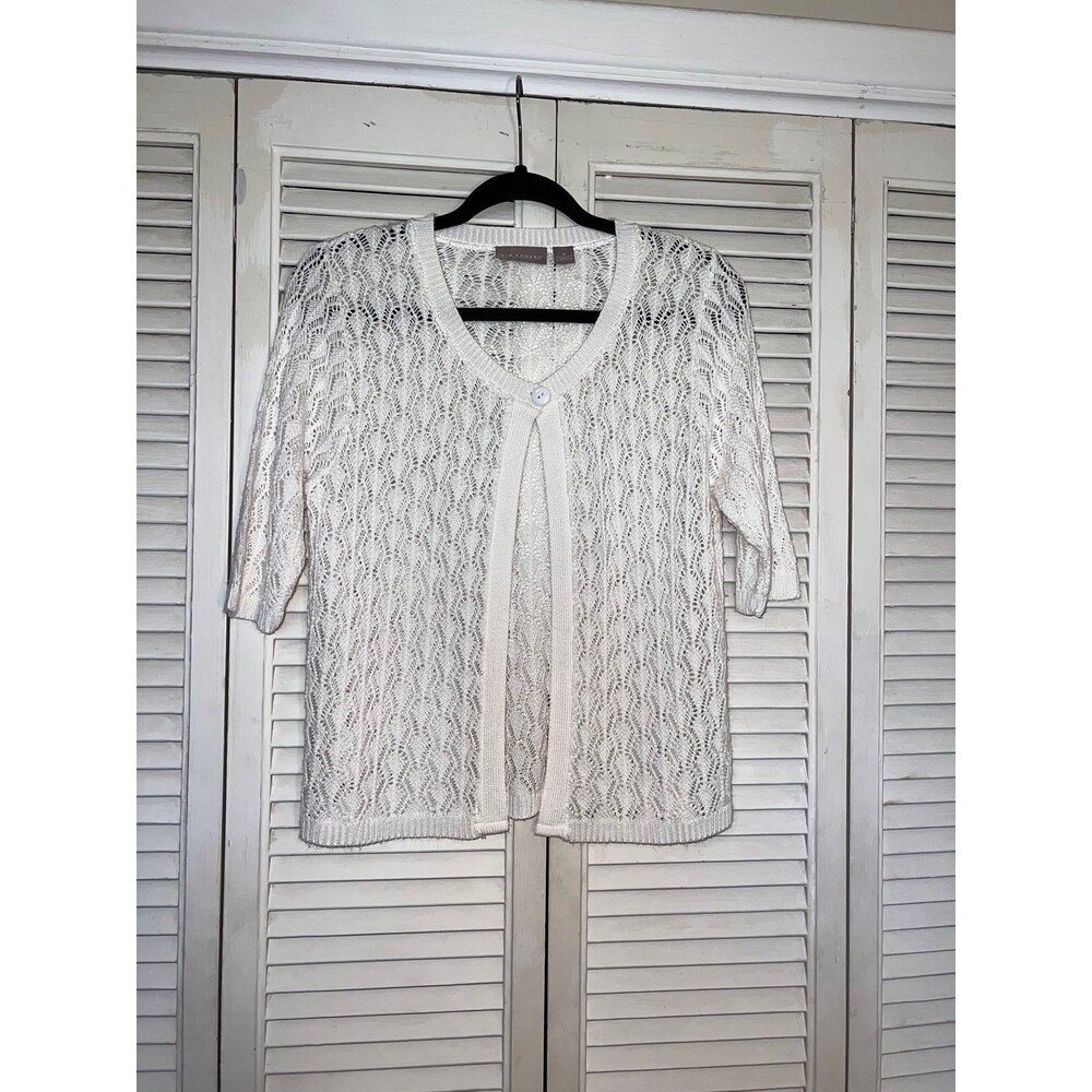 Women’s Short Sleeve White Kim Rogers Cardigan Sweater; Size M